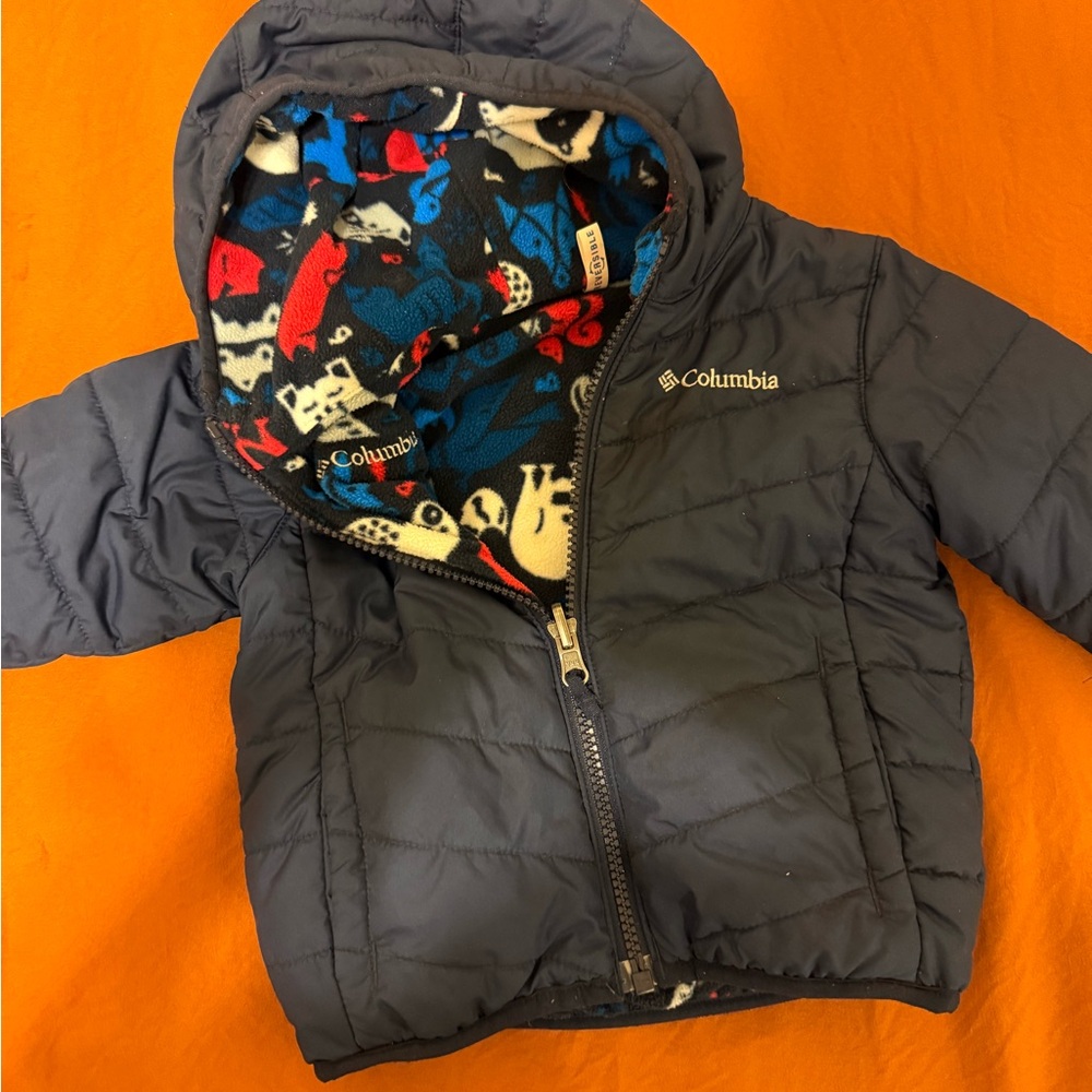 Baby Boy Columbia Dark Blue Puffer Jacket with Vibrant Lining